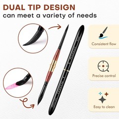 Dual Tip Travel Watercolor Brushes Set – 6 Synthetic Squirrel Hair with Pouch fo