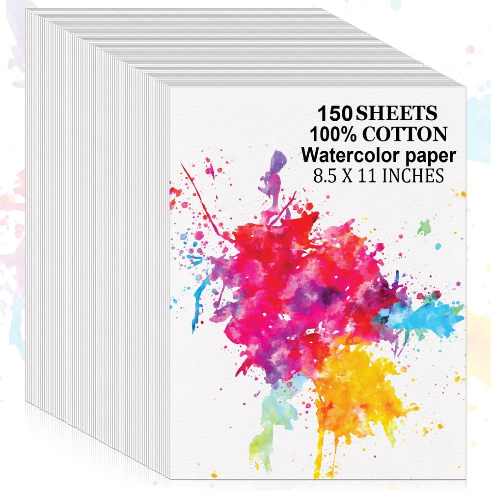 150 Sheets 8.5×11 Inch Watercolor Paper Bulk 140lb/300gsm Cold Press White