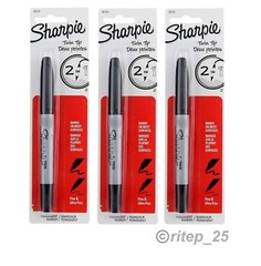 Sharpie Twin Tip Permanent Black Marker, Fine & Ultra Fine Point 2 in 1 (3 Pack)