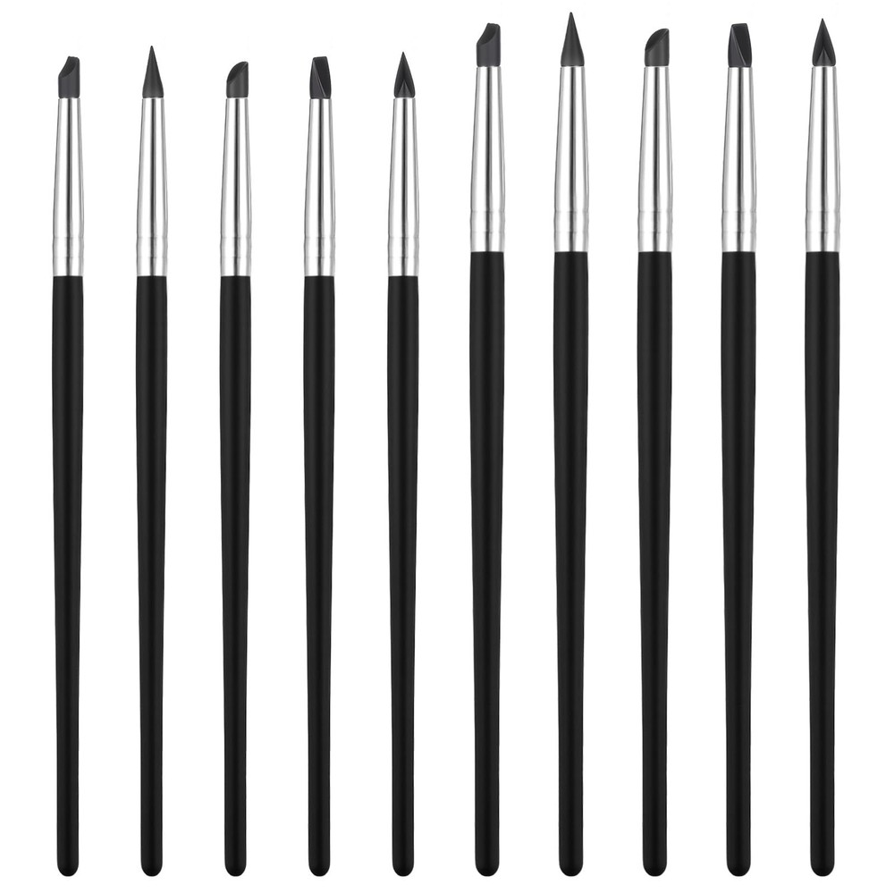 10 PCS Professional Silicone Rubber Tip Paint Pens Brushes Pottery Art Black