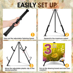AROIC 3 Pack 14” Tabletop Easels, Black Steel Table Top Easels for Display, Adj