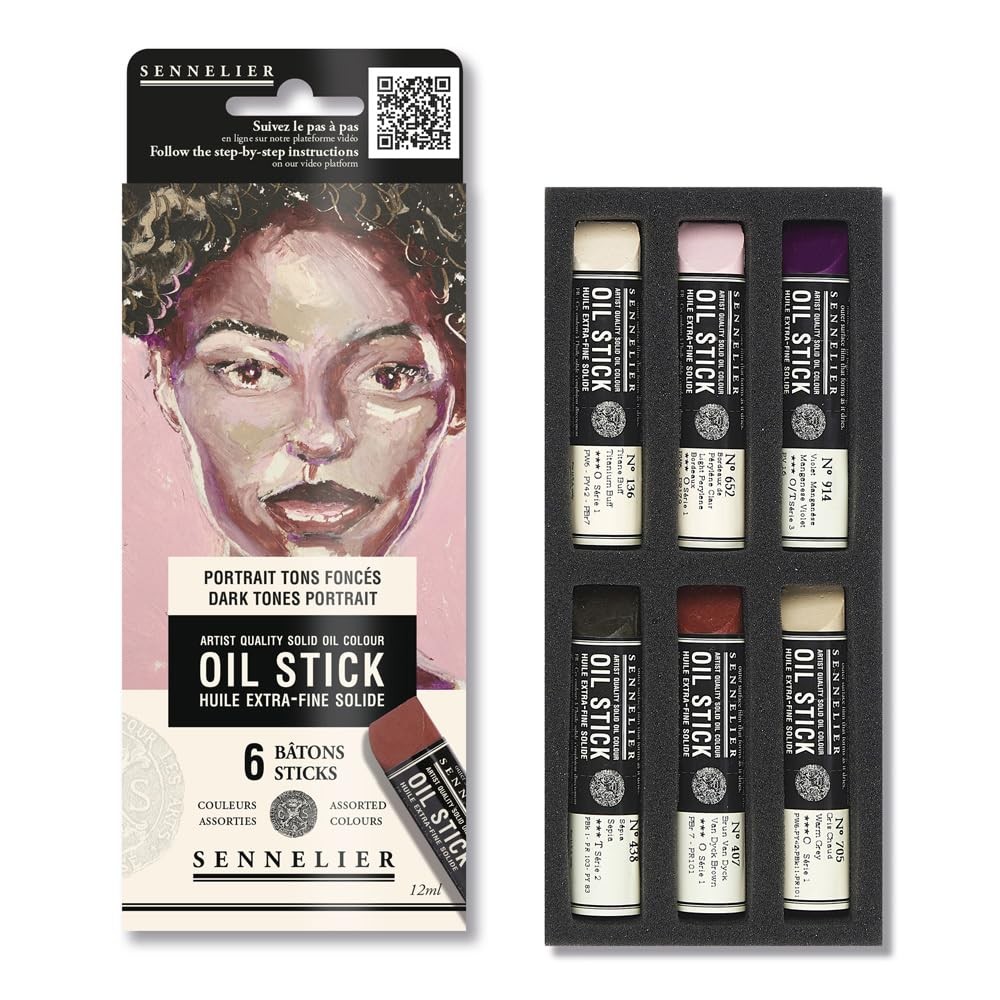 6 PCS Mini Oil Stick Set Dark Tones Portrait Colors 12ml Artist Art Supply