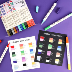 24 Colors Paint Markers, Acrylic Paint Pens with 12 Dual-Color Brush Tips, Dual