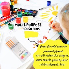 Mr. Pen Watercolor Brush Pens, 6 pcs, Pointed & Flat Tips, Nylon Large, White