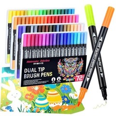 72 Colors Markers, Fine Tip and Brush Tip Coloring Markers Set for 72 colors