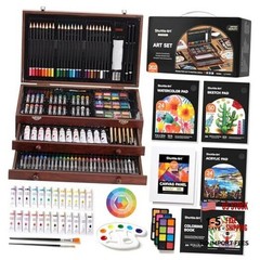Deluxe Gift Art Kit, 202-Piece Wooden Art Supplies Set 202 Piece Set Cherry