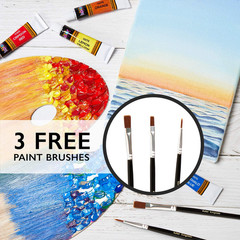 Acrylic Paint Set 24 Colors 12ml 0.41oz w/ 3 Brushes for Canvas Paper Wood Rock