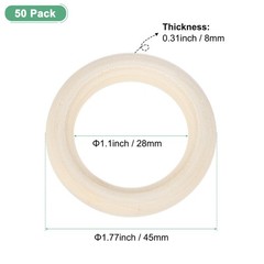 50-Pack Unfinished Wood Rings, 45 mm Natural Wooden Rings for DIY Crafts