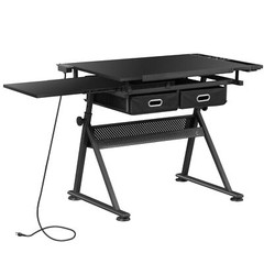 Large Work Surface Drafting Table Art Desk In Robust Steel And Wood Finish