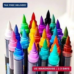 Acrylic Paint Markers | 24 Colors Brush Tip | Washable Coloring Marker | Drawing