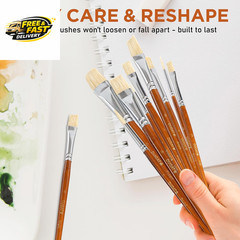 10Pcs Short Handle White Hog Hair Artist Paint Brush Set by Perfect for Acrylic