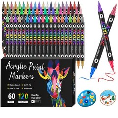 120 Colors Acrylic Paint Markers, 60 Pack Dual Tip Acrylic Paint Pens, Soft B…