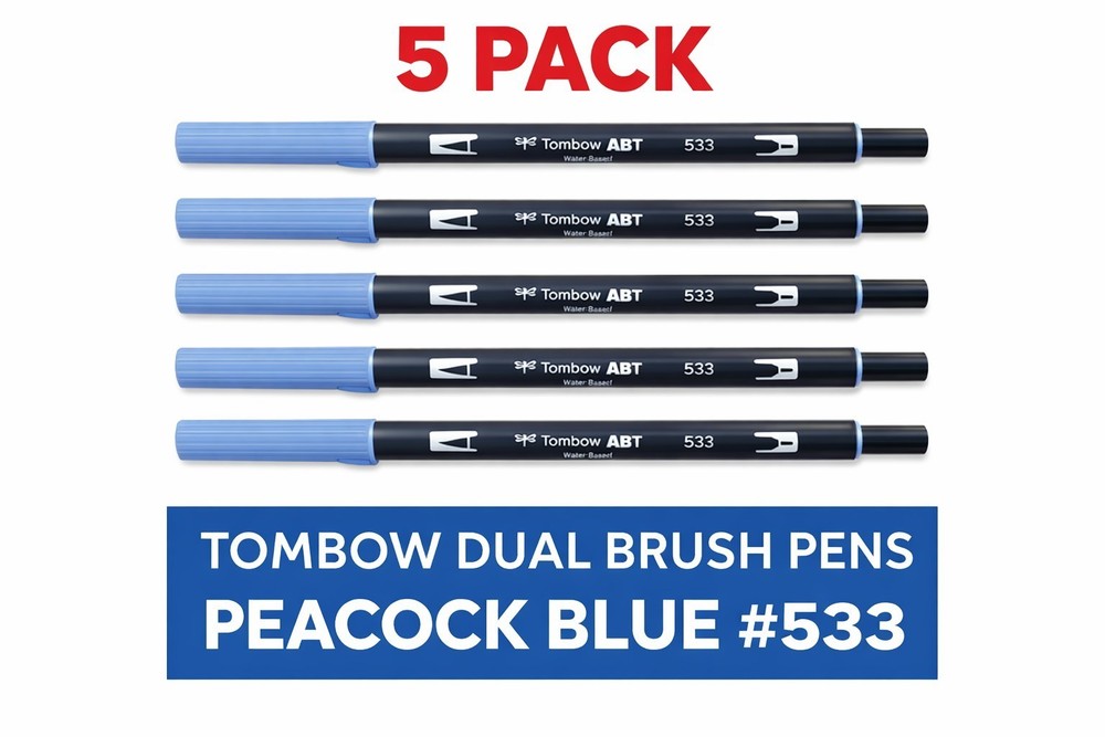 New 5 Pack Tombow ABT Dual Brush Pens – Color 533 Peacock Blue