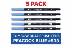 New 5 Pack Tombow ABT Dual Brush Pens – Color 533 Peacock Blue