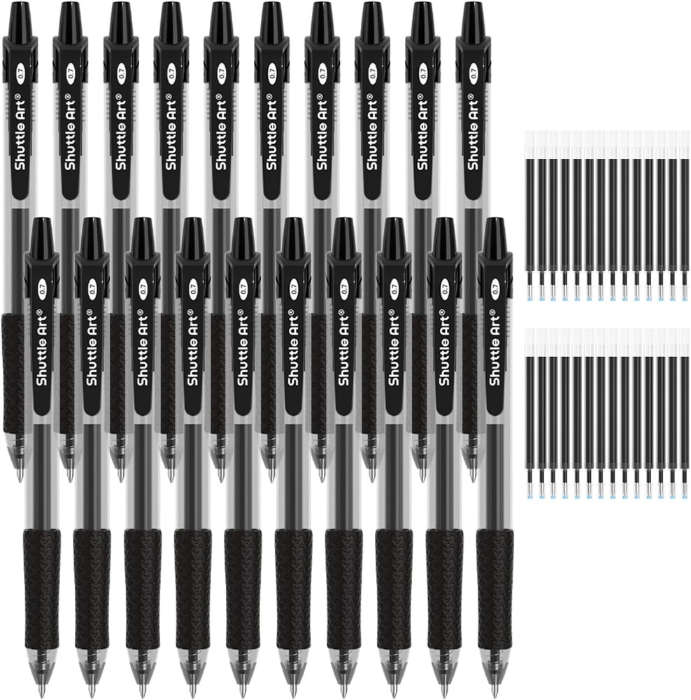 Shuttle Art Black Gel Pens, 48 Pack(20 Pens with 28 Refills) Retractable Medium