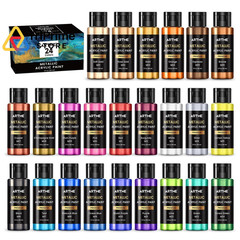 ARTME Metallic Acrylic Paint Set, 24 48 Fl Oz (Pack of 1), 24 Colors