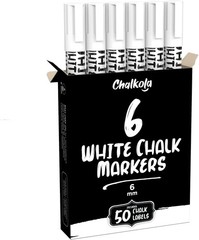 Chalkola White Chalk Markers (6 Pack, 6mm Bold Tip – 6mm, 6 + 50 Label
