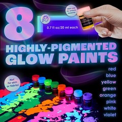 Glow in the Dark Acrylic Paint Set, 8 Pack, 0.7 Fl Oz Each, 8 Colors