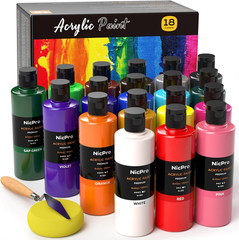 18 Colors Large Acrylic Paint Set, 8.45Oz/250 Ml Artist Painting Supplies Bulk N
