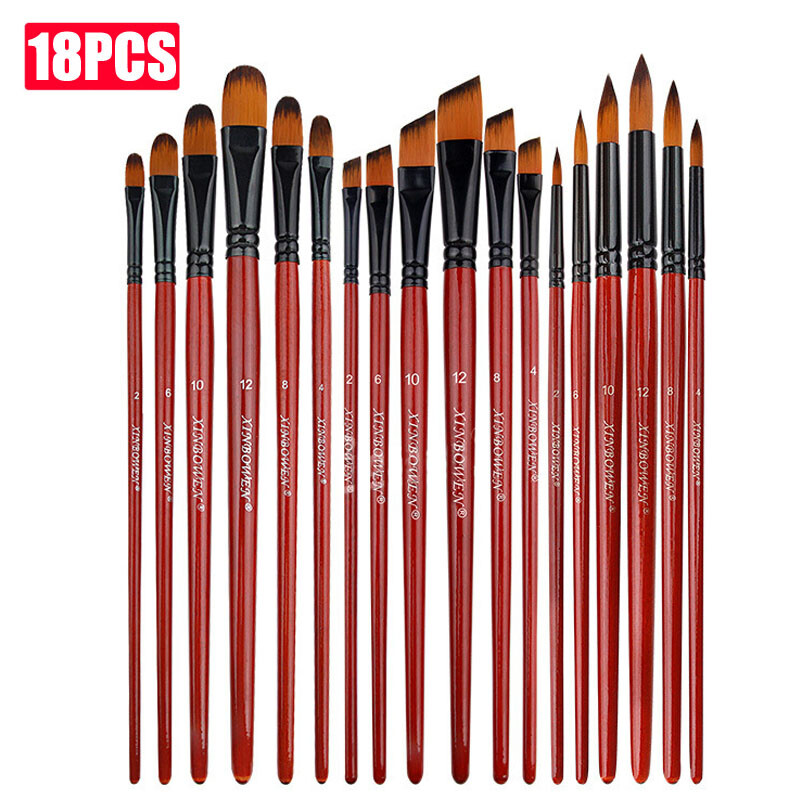 Comfortable Grip Paint Brush Set 18pc for Detailed Areas with Wooden Handles