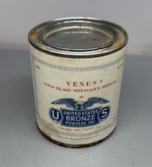 VINTAGE 1963 UNITED STATES BRONZE POWDER WORKS VENUS Gold GLASS METALLICS Medium