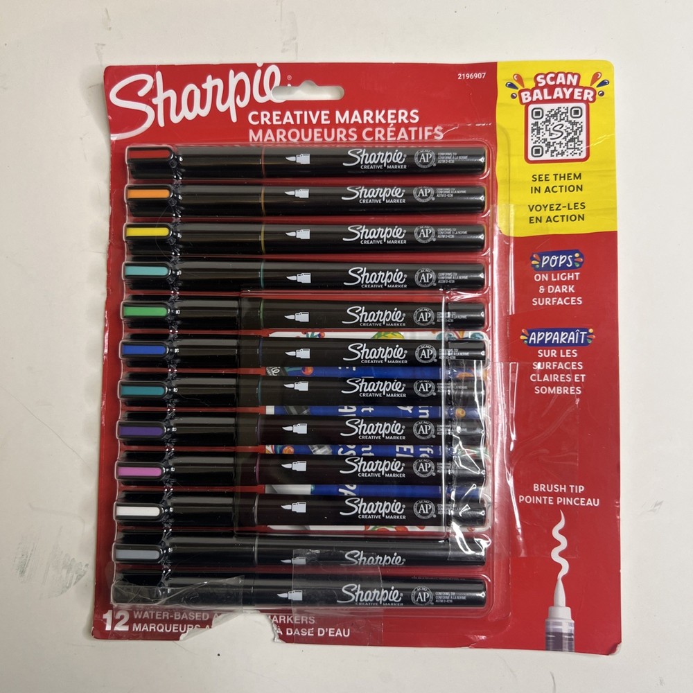 Creative Markers, Water-Based Acrylic, Brush Tip, Assorted Colors, 12