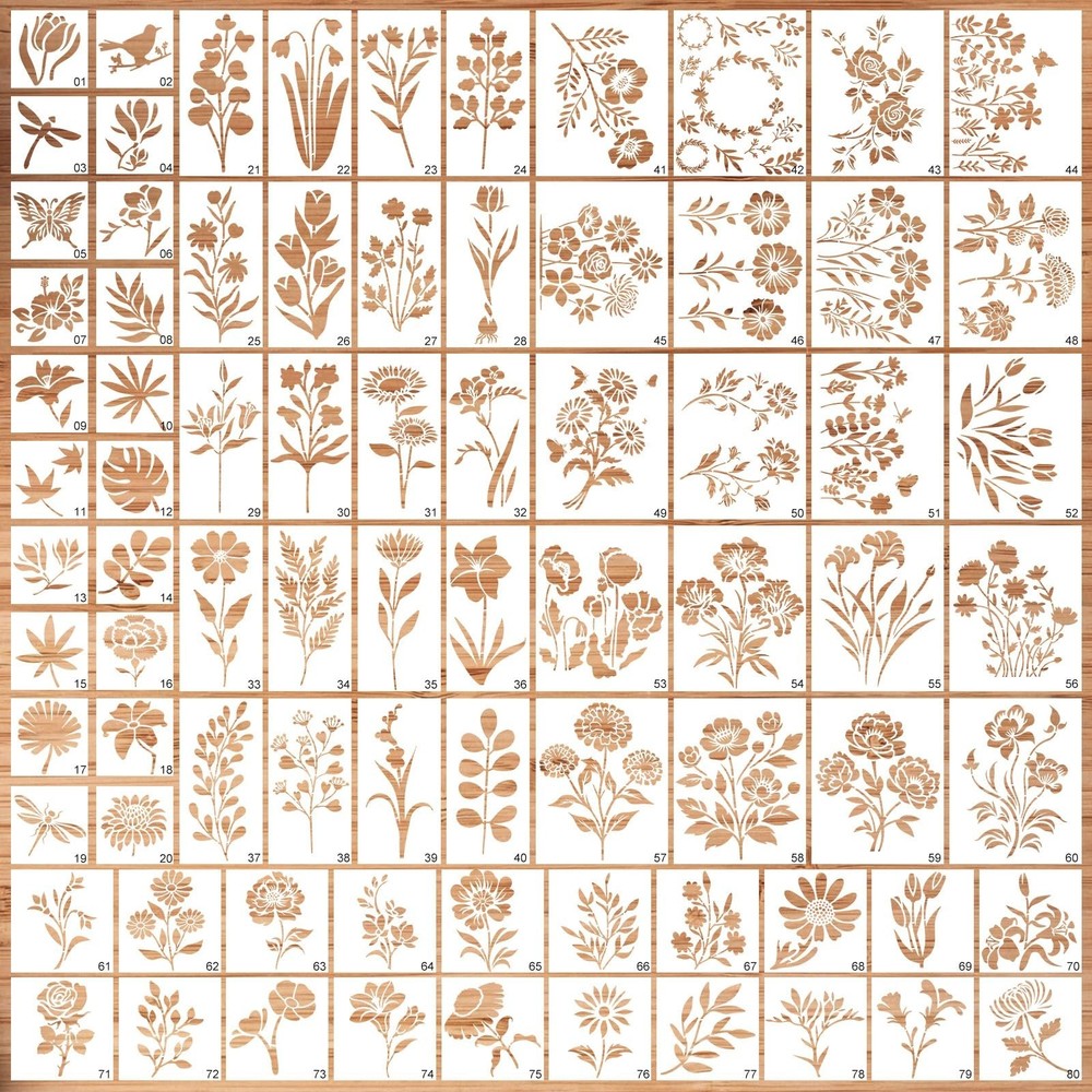 80Pcs Stencils for Painting, Stencils for Crafts Reusable Flower Wall Stencil…