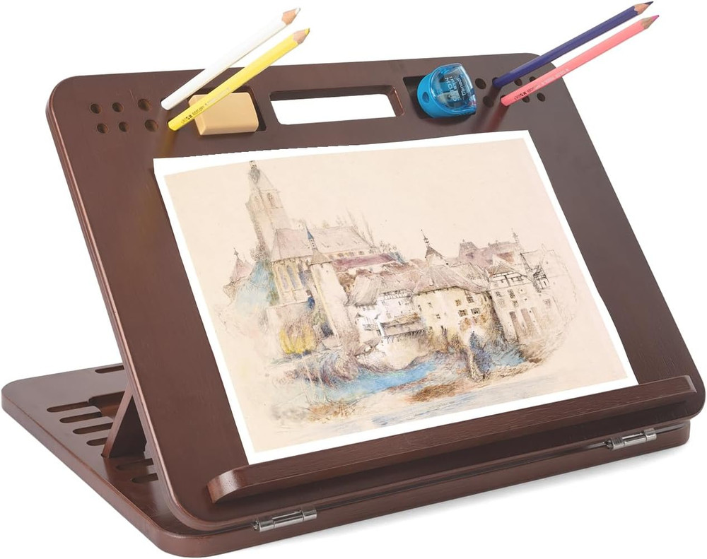 Bamboo Tabletop Easel for Painting and Drawing, Adjustable Drawing Easel with Pe