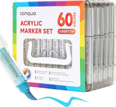60 Colors Acrylic Paint Markers Pens Set, Soft Brush Tip Markers with Fast Dryin