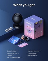 Galaxy Starlight Projector features interchangeable optical film discs.