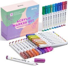 Arrtx Metallic Acrylic Paint Markers 30 Colors 1-6mm Flexible Nylon Brush Tip
