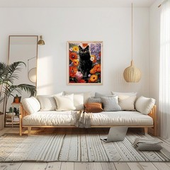 CEOVR Black Cat Paint by Numbers Kit for Adults, Flower FD010-colorful