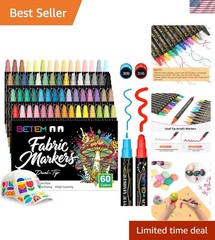 60 Colors Dual Tip Acrylic Paint Pens Markers, Fabric Decorating Kits Water-…