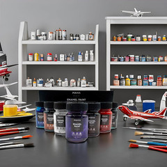 Enamel Paints Gloss Set with Model Building Kit and 6 Brushes – Complete Hobbyis
