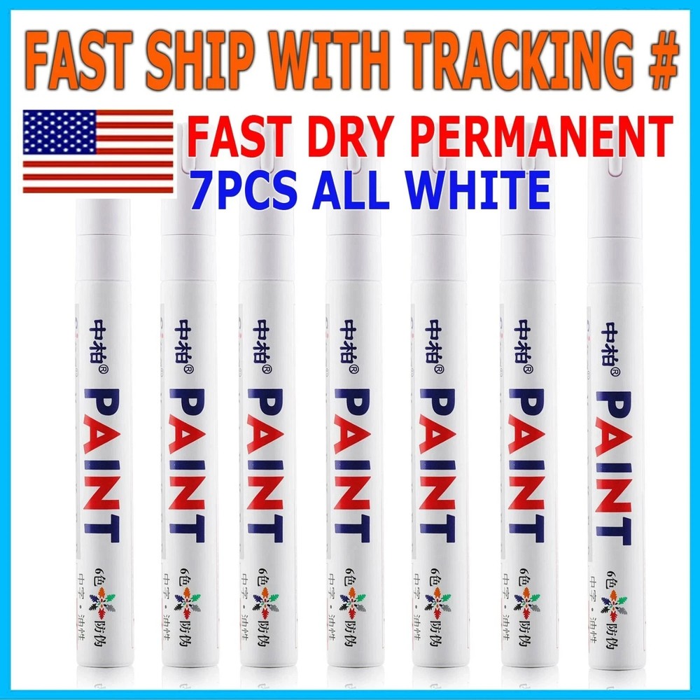 7PC White Paint Pen Marker Waterproof Permanent Car Tire Lettering Rubber Letter