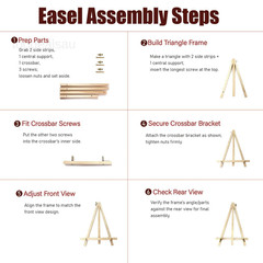 6 Pack 9 Inch Wood Easels, Tripod, Table Top 1 x 7 x 9.4 inches, Natural