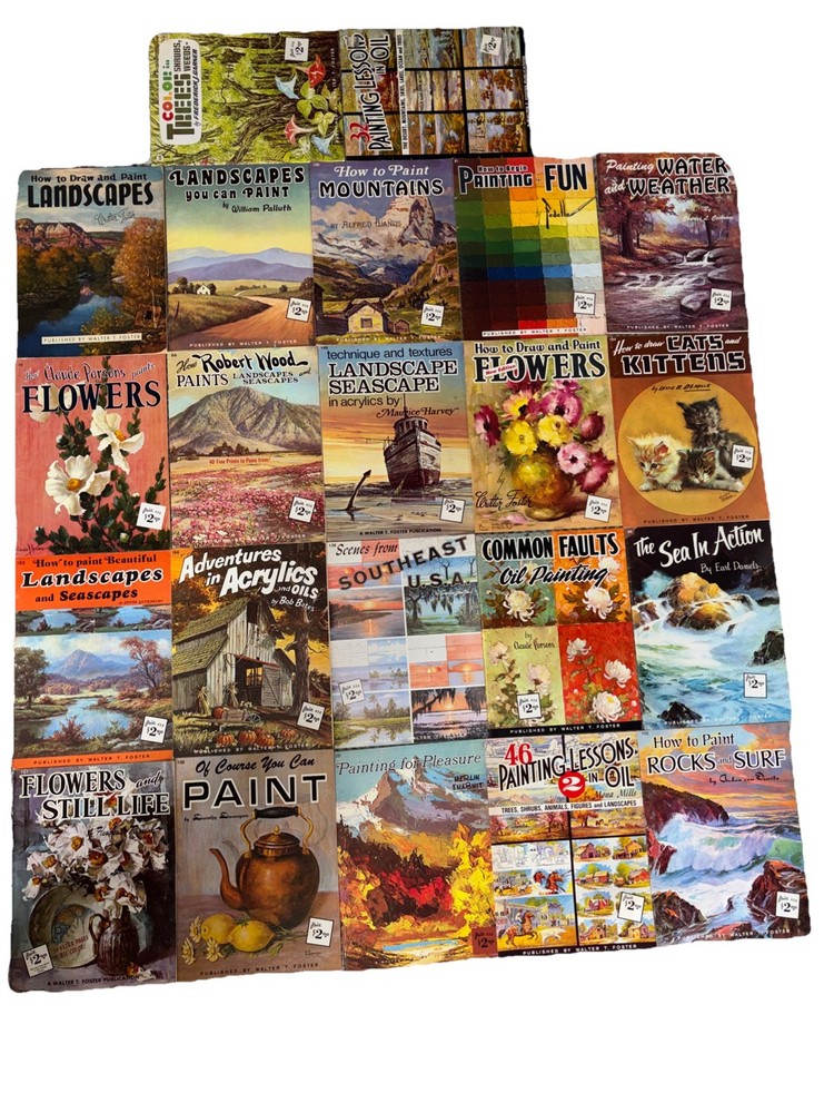 Lot Of 22 Vintage Walter T Foster Art Books Oil Acrylic Landscape Drawing Media