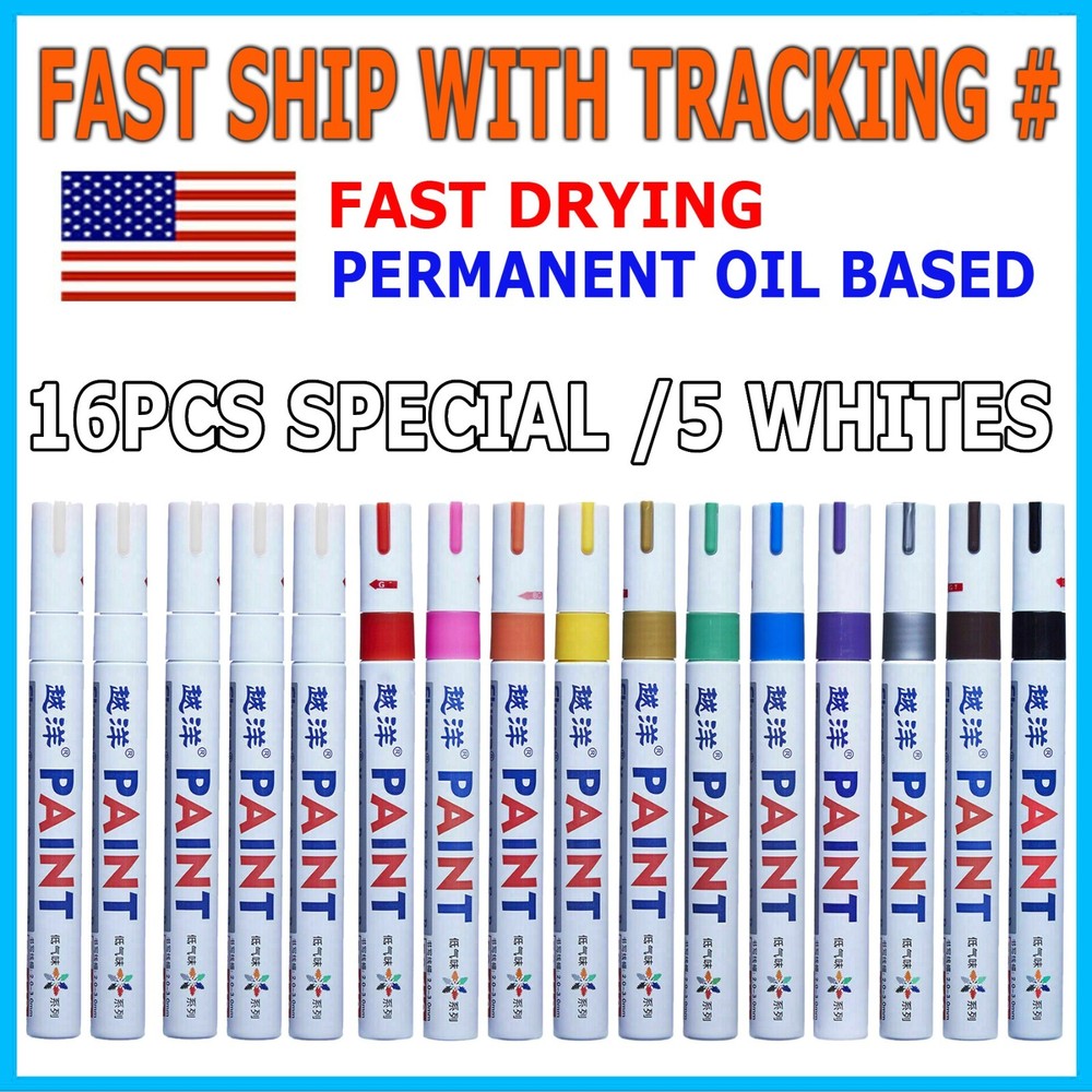 16Pc Waterproof Permanent Paint Marker Pen For Car Tyre Tire Tread Rubber Metal