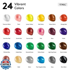 Acrylic Paint Set, 24 Colors (2 oz/Bottle) with 12 Art Brushes, Art Supplies