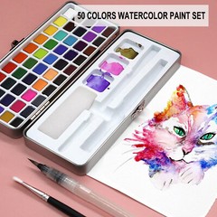 Artists Watercolor Paint Set 50 Vivid Colors + Paint Brush for DIY Art Painting