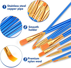 Acrylic Paint Brushes Set,8Packs /80 Pcs Nylon Paintbrushes Head, Suitable for A