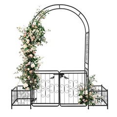 7.2ft Black Iron Garden Arch with Arched Top and Gate Metal Arbor Trellis