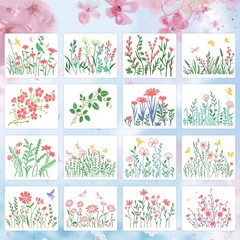 16 Pieces Wildflower Stencils for Painting, Reusable 5×6 Inch,