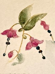 Handmade Watercolor Art Journal: Painting of Fuchsias – White Silk Tie and Key