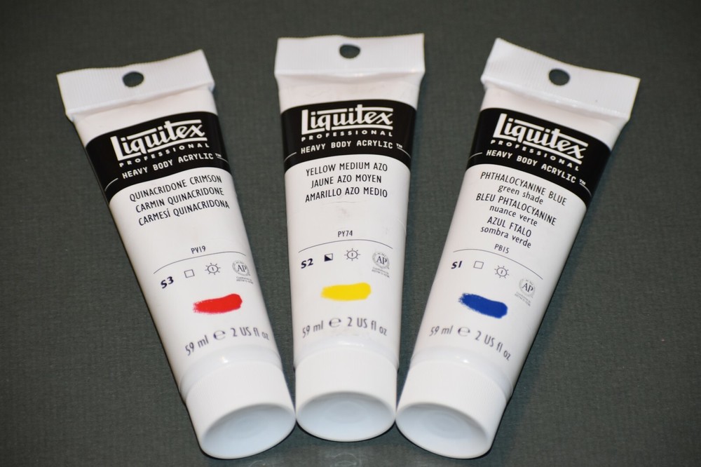 PRIMARY COLORS 3 x 2 oz Tubes – Liquitex Heavy Body Acrylics – Retail $27.00+