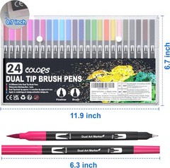 Dual Brush Marker Pens, 24 Colors Art Markers with Fine and Brush Tip Coloring M