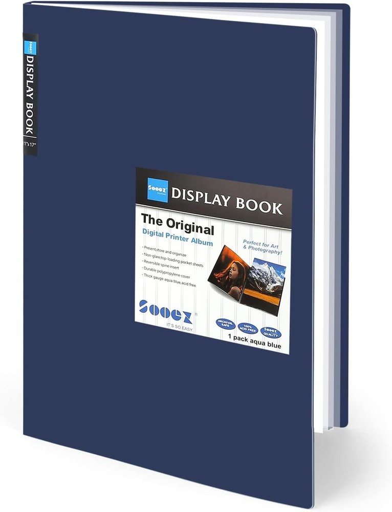 Sooez Art Portfolios 11″x17″, Large Portfolio 11×17 w/ BLK Paper, Navy Blue