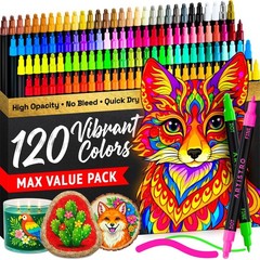 120 Dual-Tip Acrylic Paint Markers Set – Fine & Dot Tips for Fabric, Rock, Glass