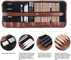 Professional Drawing Artist Kit Set Pencils Sketch Charcoal Rolling Bag 29-Piece