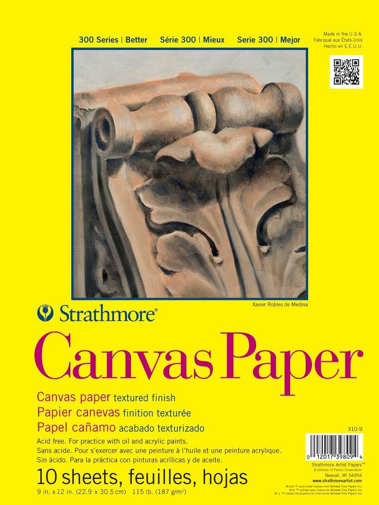 Strathmore 300 Series Canvas Paper Pad, Glue Bound, 9×12 inches, 10 Sheets